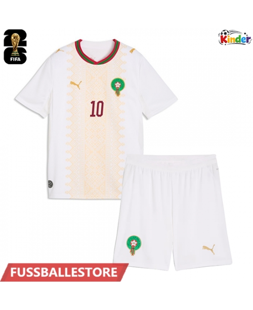 Günstige Marokko Brahim Diaz #10 Auswärts Trikotsatzt Kinder WM 2026 Kurzarm (+ Kurze Hosen)